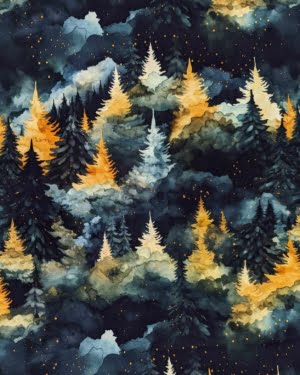 Mountain Trees French Terry Fabric £16.50pm