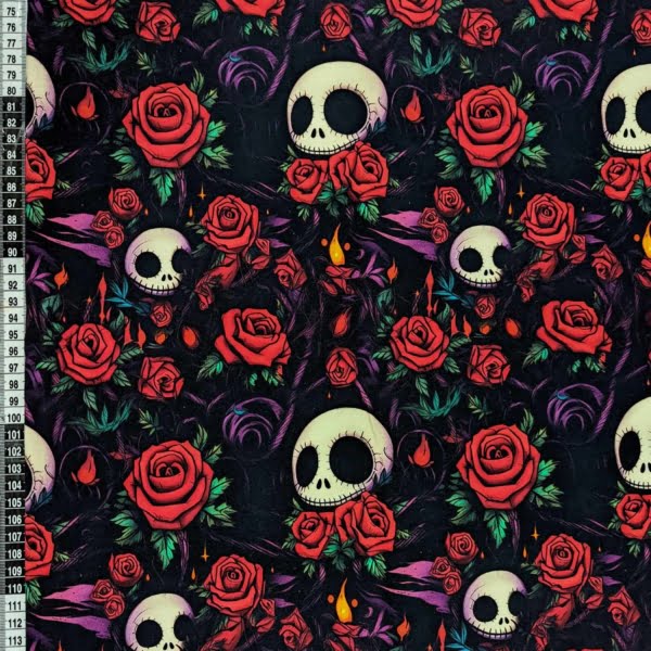 Rose Skulls French Terry Fabric Stretch Knit Material