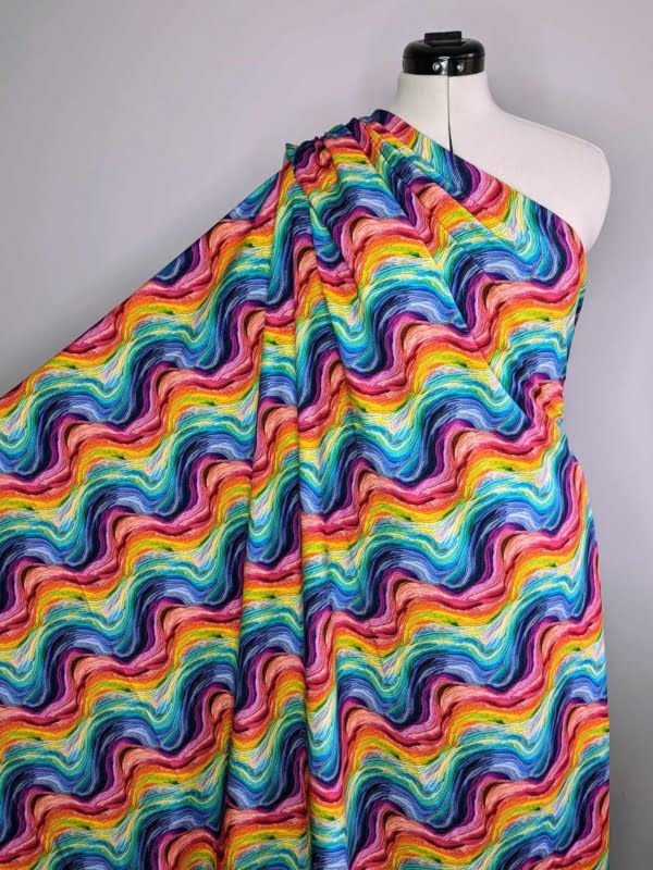 Rainbow Swirl Cotton Lycra Jersey Fabric stretch knit