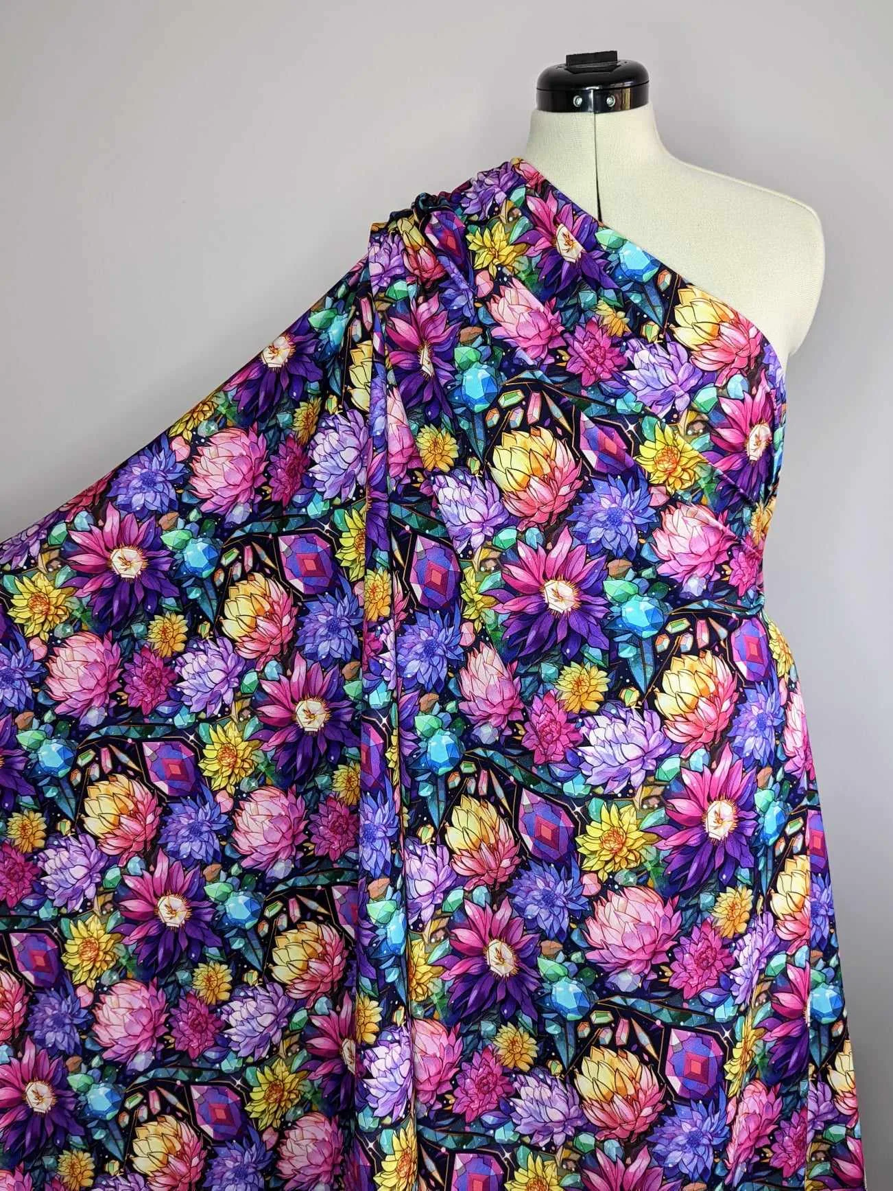 Gem Floral Cotton Lycra Jersey Stretch Knit Fabric