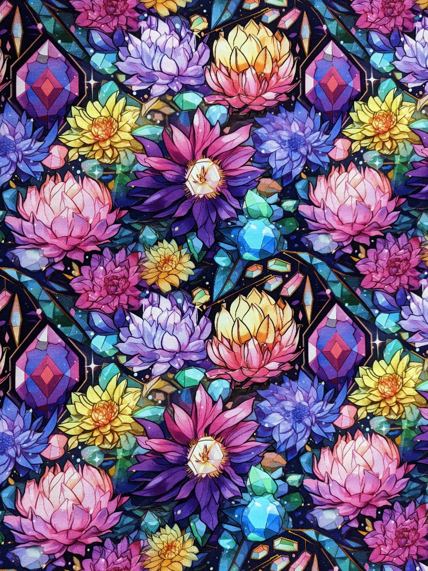 Gem Floral Cotton Lycra Jersey Stretch Knit Fabric