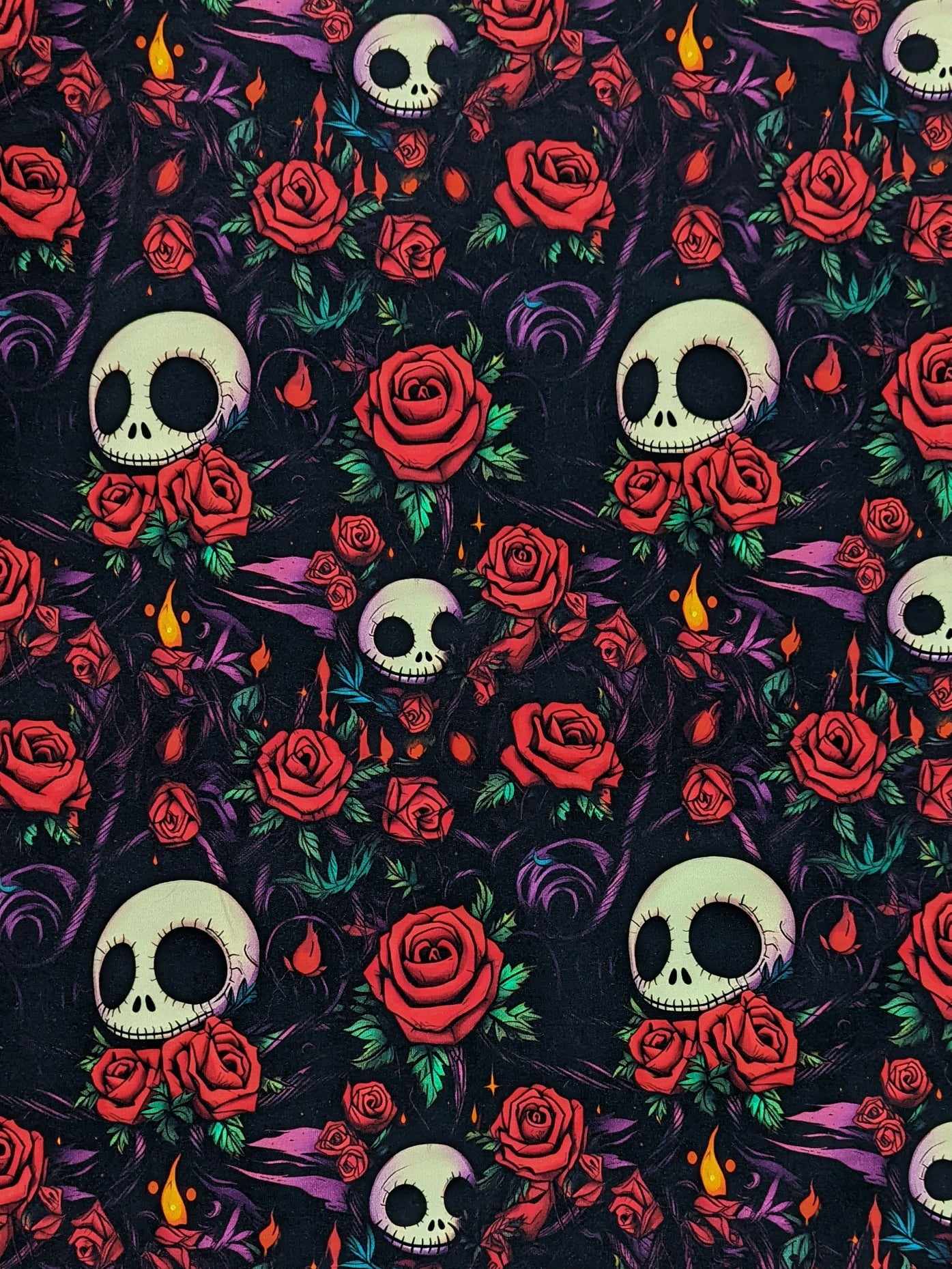 Rose Skulls French Terry Fabric Stretch Knit Material