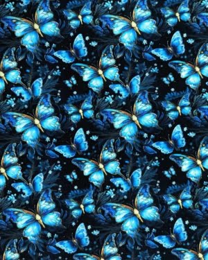 Cotton Lycra Jersey Fabric Blue Butterfly £16.50pm