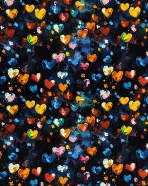 Cotton Lycra Jersey Fabric Painted Hearts £16.50pm