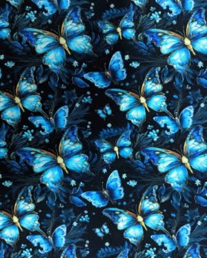 Cotton Lycra Jersey Fabric Blue Butterfly £16.50pm
