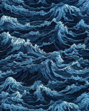 Cotton Lycra Jersey Fabric Blue Waves £16.50pm