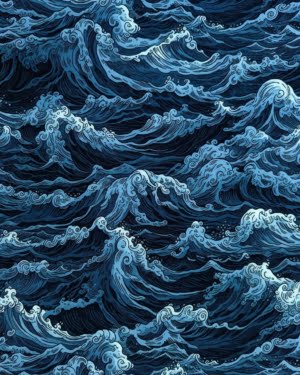 Cotton Lycra Jersey Fabric Blue Waves £16.50pm