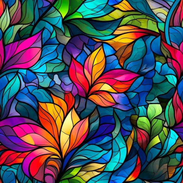 PREORDER Stained Glass Leaf Jersey Fabric Due May 2024 £16.50pm 4