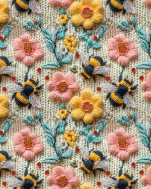 Embroidered Bee Floral Jersey Fabric £16.50pm