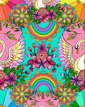 PREORDER Rainbow Swan Jersey Fabric Due May 2024 £16.50pm