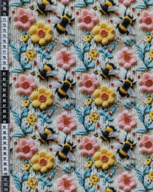 PREORDER Embroidered Bee Floral Jersey Fabric Due July 2024 £16.50pm