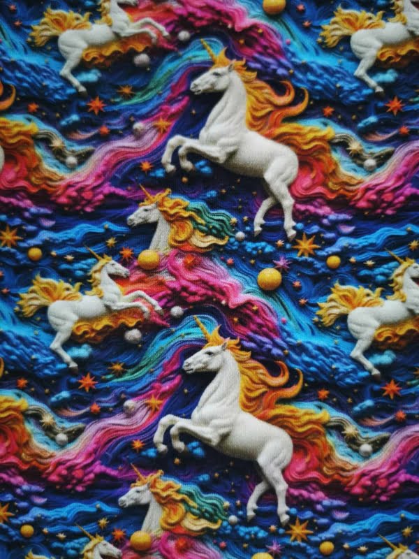 3d rainbow unicorn jersey fabric with 4 way stretch