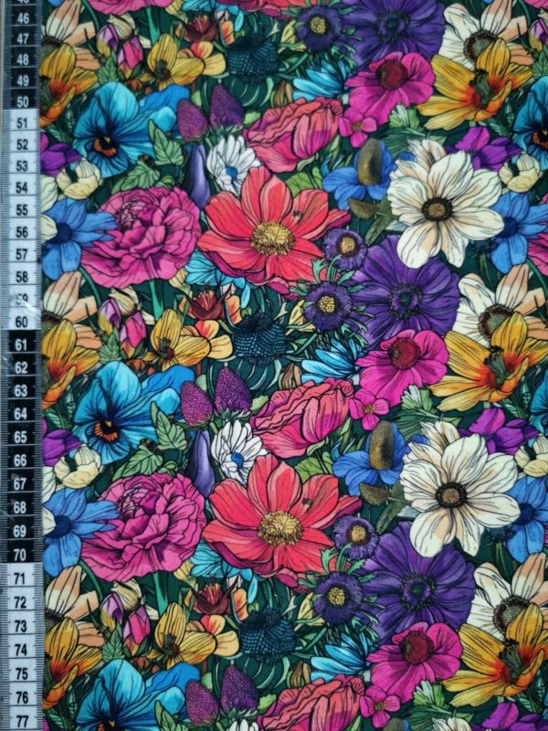 Pretty flowers, Mixed colours jersey fabric with 4 way stretch