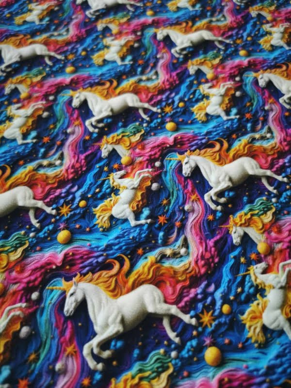 3d rainbow unicorn jersey fabric with 4 way stretch