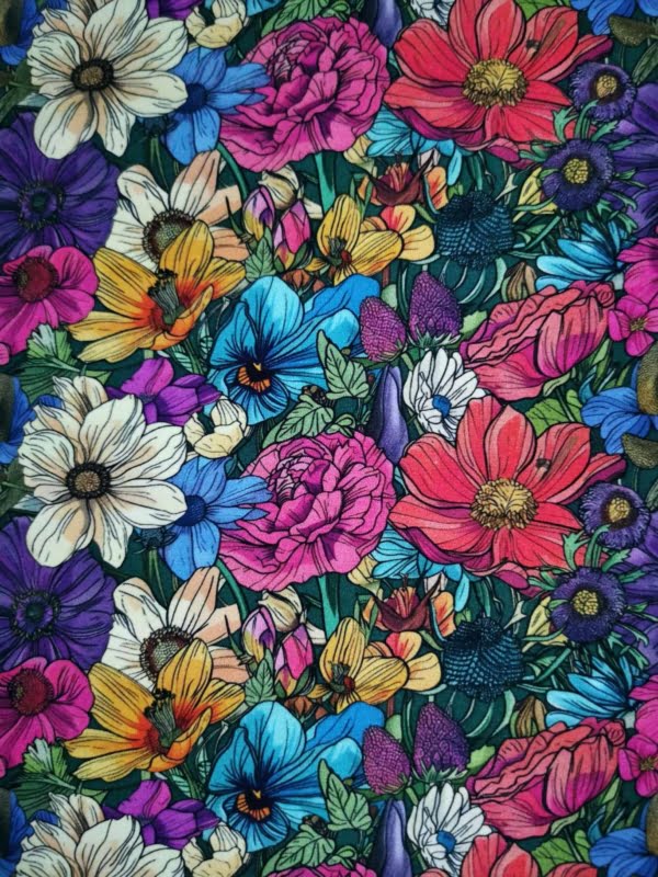 Pretty flowers, Mixed colours jersey fabric with 4 way stretch