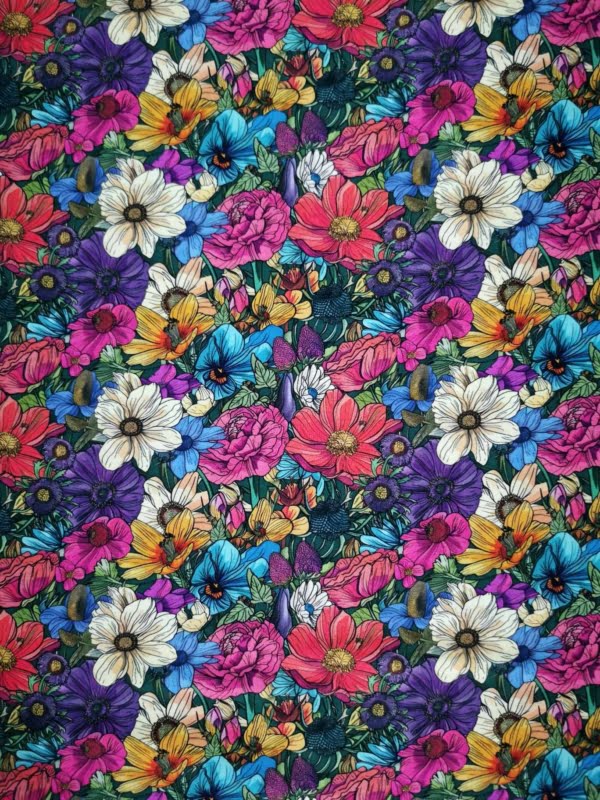 Pretty flowers, Mixed colours jersey fabric with 4 way stretch