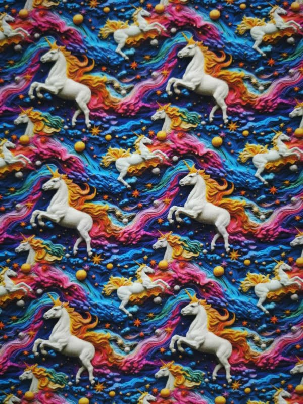 3d rainbow unicorn jersey fabric with 4 way stretch