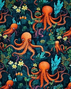 Octopus Sea French Terry Fabric £18pm