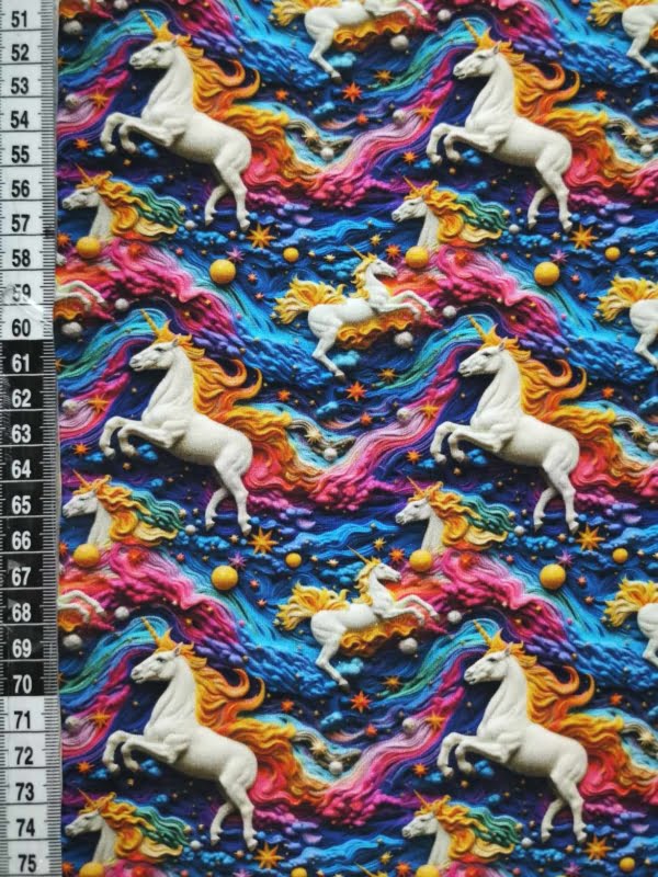 3d rainbow unicorn jersey fabric with 4 way stretch