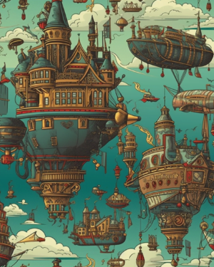 PREORDER Steampunk Sky Ship French Terry Fabric Due July 2024 £18pm