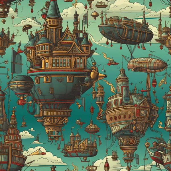 PREORDER Steampunk Sky Ship French Terry Fabric Due July 2024 £18pm 4