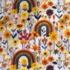 Cute autumb colours in this boho rainbow deisgn, which has been digitally printed on Stretch Cotton Jersey Fabric