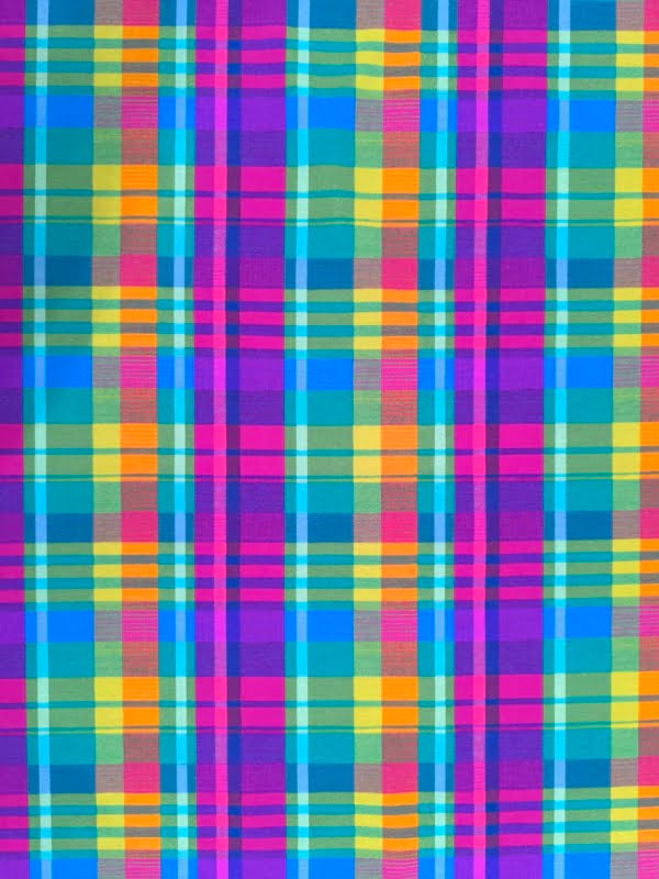 Rainbow tartan stripes and squares, vibrant colourful deisgn on Stretch Cotton Jersey Fabric