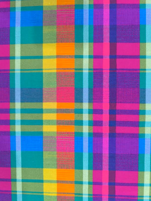 Rainbow tartan stripes and squares, vibrant colourful deisgn on Stretch Cotton Jersey Fabric