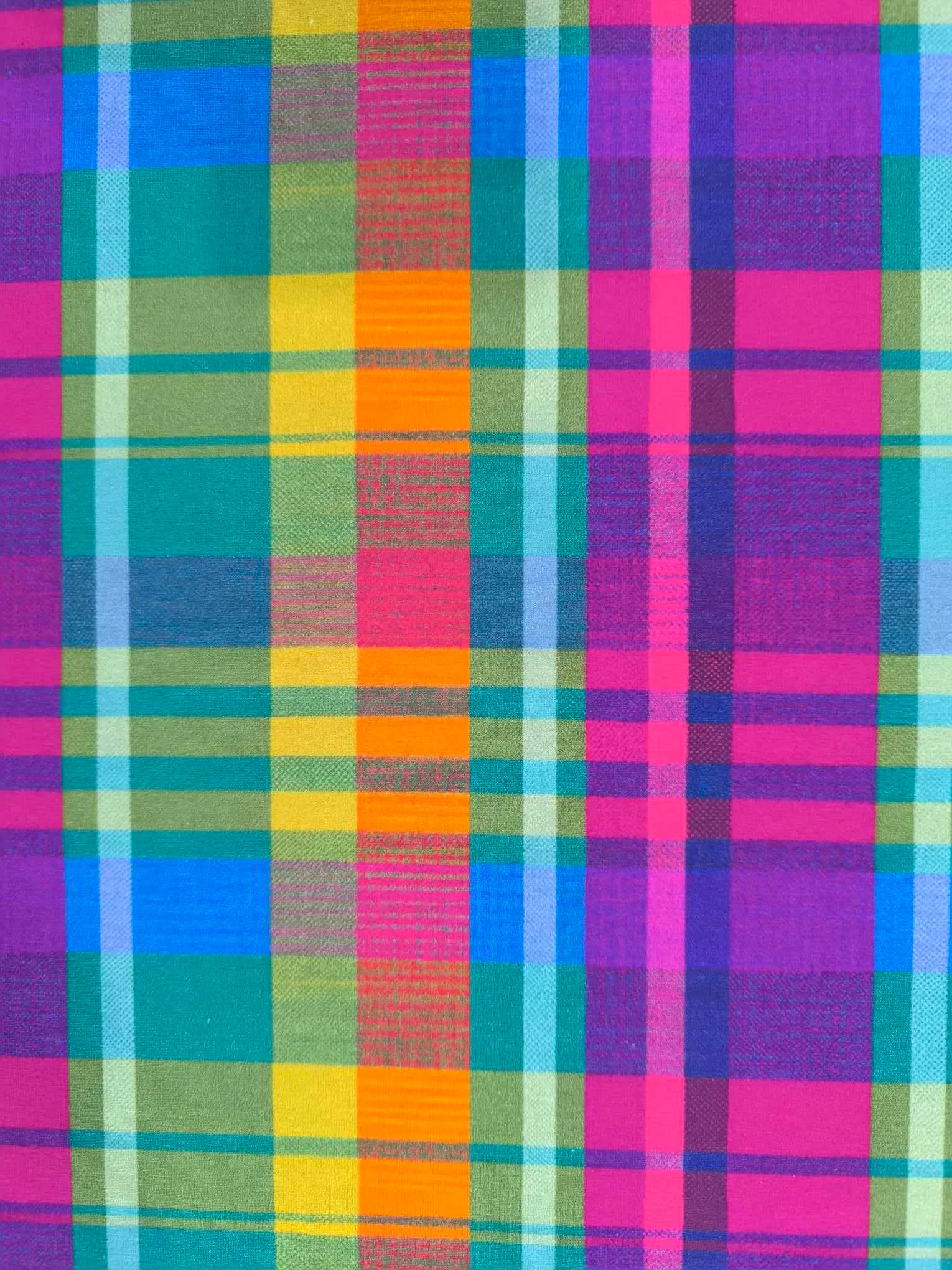 Rainbow tartan stripes and squares, vibrant colourful deisgn on Stretch Cotton Jersey Fabric
