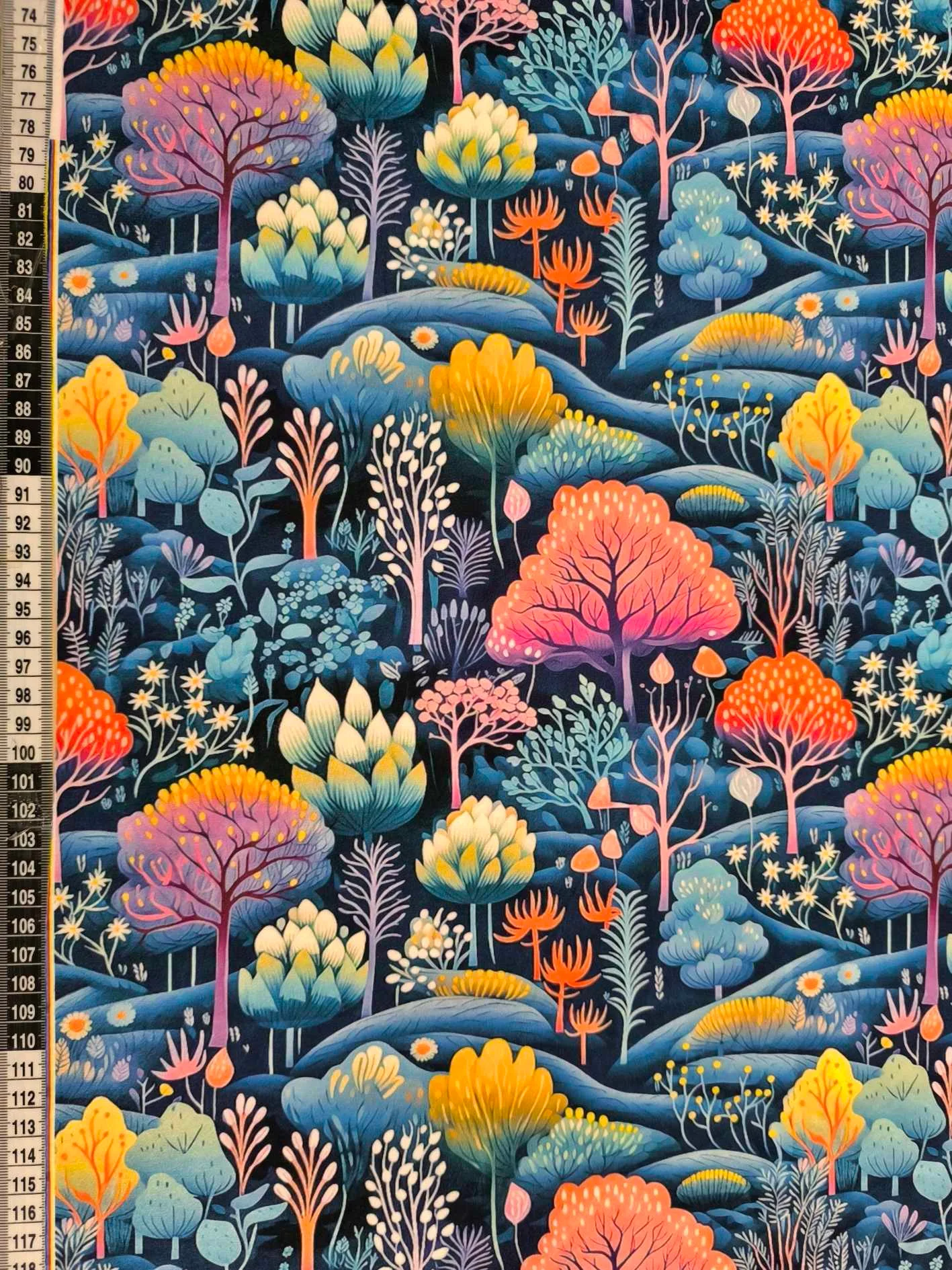 Pastel forest design on super soft squish fabric, a stretchy snuggly polyester material.