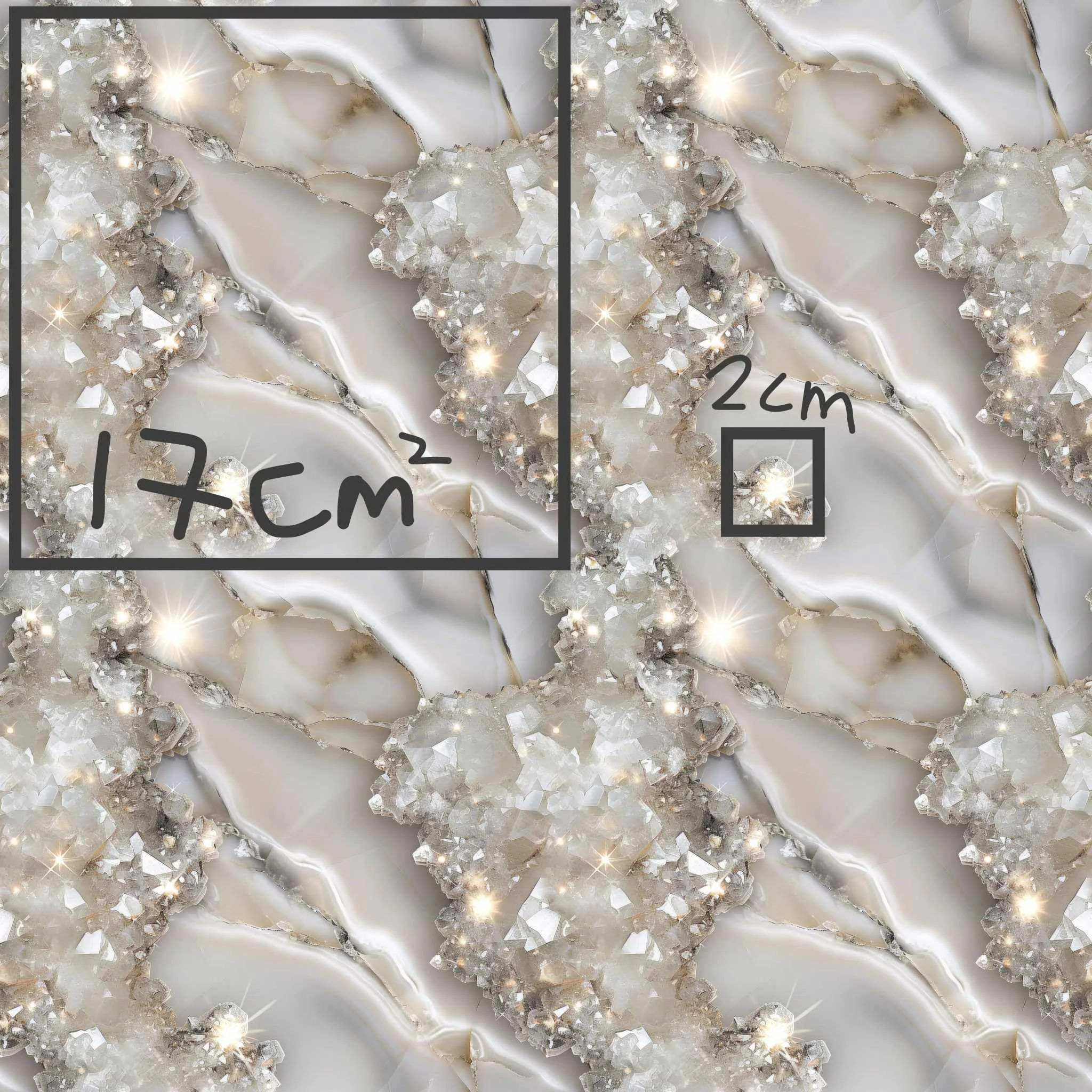 Stunning White glittery effect Quarts crystal Geode design it is a beautiful jersey stretch fabric for sewing clothes.