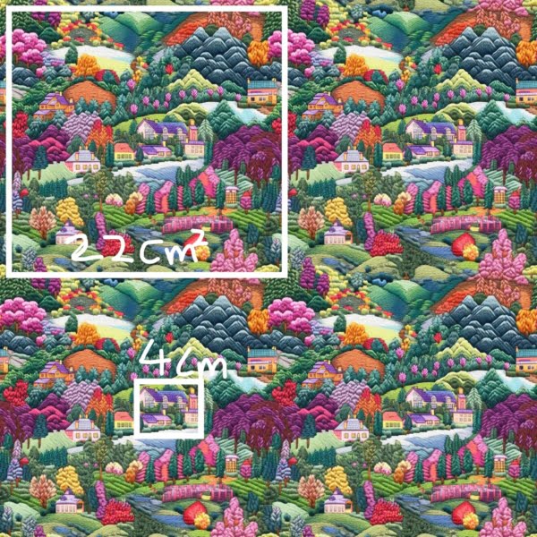 Embroidery effect cottages with floral countryside it is a beautiful jersey stretch fabric for sewing clothes.