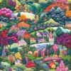 Embroidery effect cottages with floral countryside it is a beautiful jersey stretch fabric for sewing clothes.
