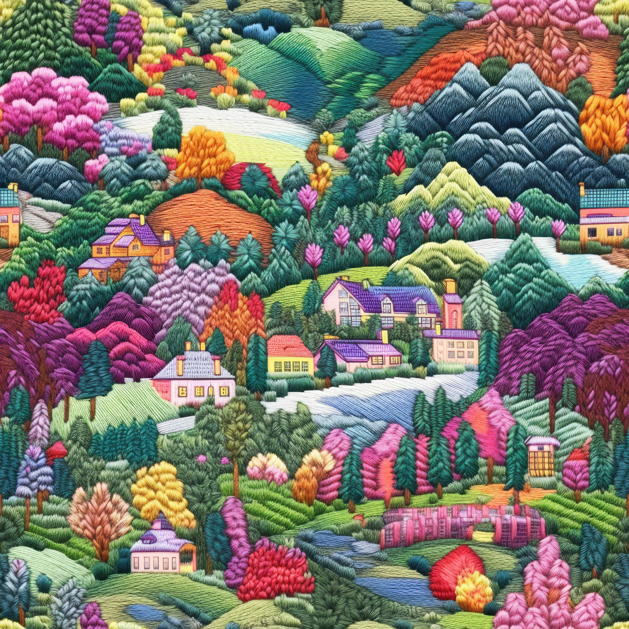 Embroidery effect cottages with floral countryside it is a beautiful jersey stretch fabric for sewing clothes.