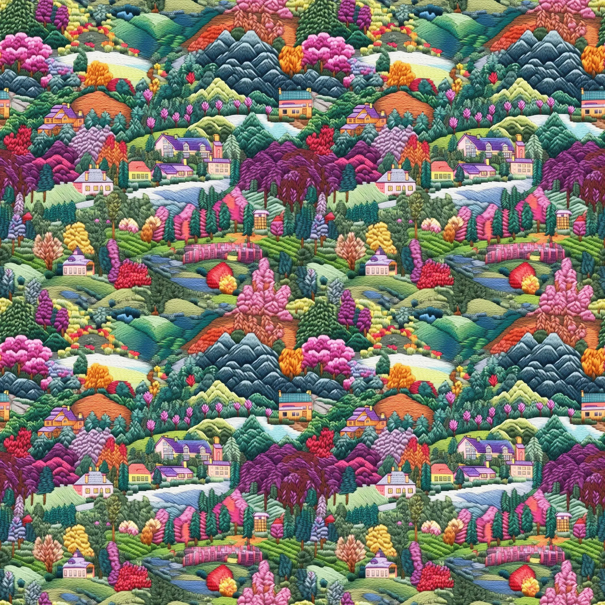 Embroidery effect cottages with floral countryside it is a beautiful jersey stretch fabric for sewing clothes.