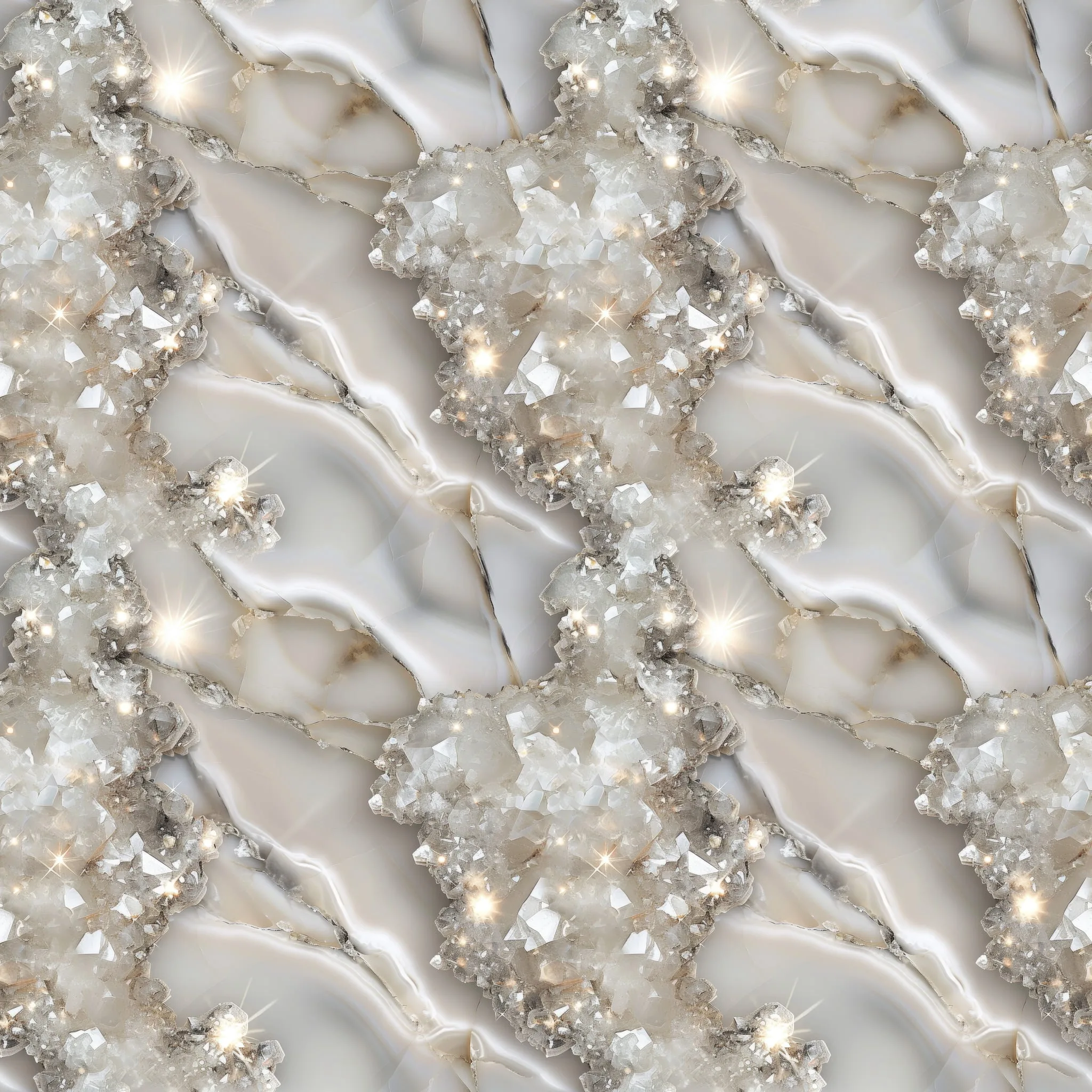 Stunning White glittery effect Quarts crystal Geode design it is a beautiful jersey stretch fabric for sewing clothes.