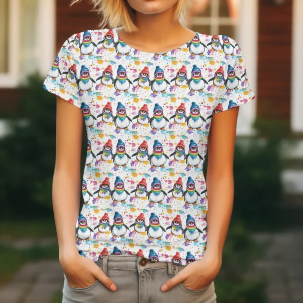 Paint Splat Penguins French Terry Fabric £18m - Image 3