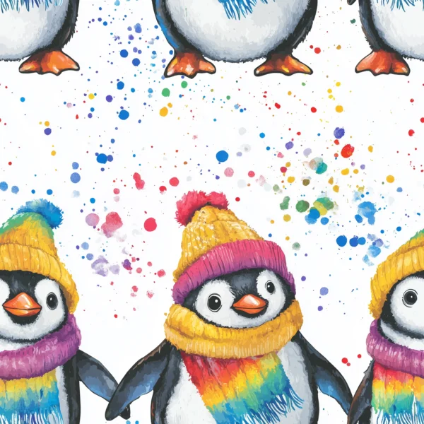 Paint Splat Penguins French Terry Fabric £18m - Image 6