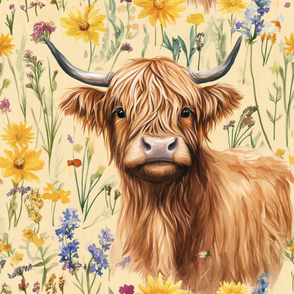 PREORDER due November Yellow Highland Cow Jersey Fabric £16.50pm 9