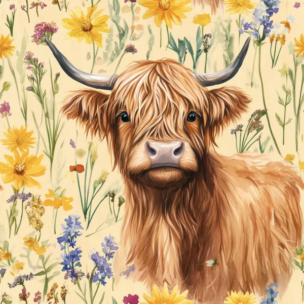 Yellow Highland Cow Jersey Fabric £16.50pm 9