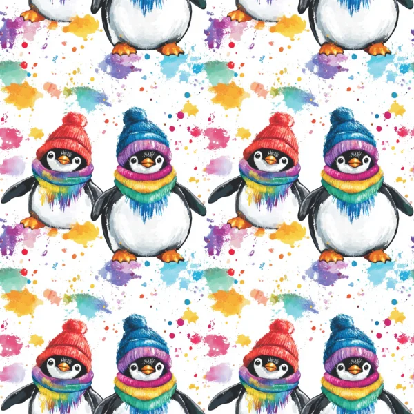 Paint Splat Penguins French Terry Fabric £18m - Image 5