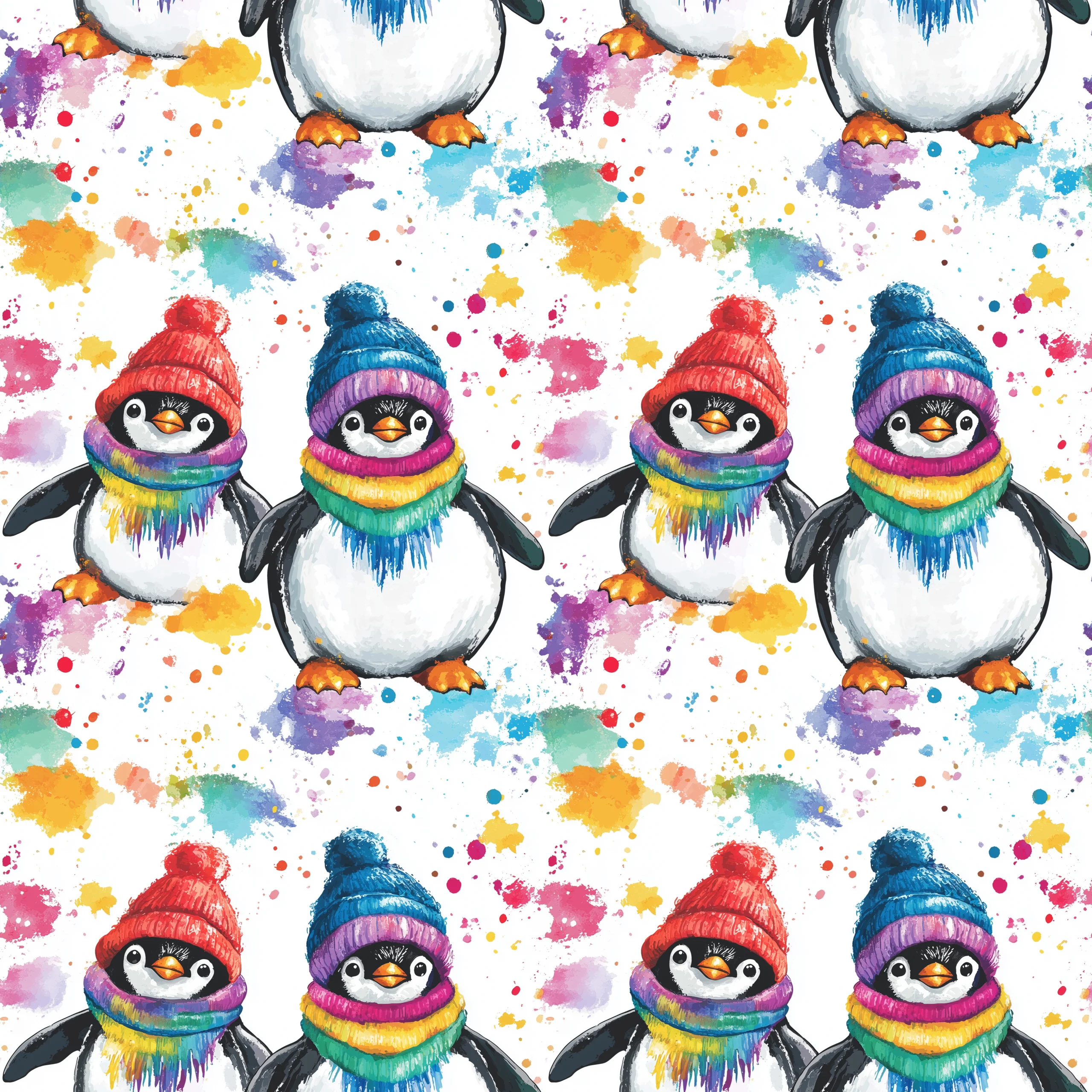 Paint Splat Penguins French Terry Fabric £18m 8 Paint Splat Penguins French Terry Fabric £18m - Image 5