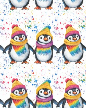 PREORDER Penguins Holding Hands French Terry Fabric Due November 2024 £18pm