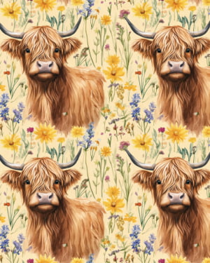 Yellow Highland Cow Jersey Fabric £16.50pm