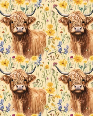 PREORDER due November Yellow Highland Cow Jersey Fabric £16.50pm