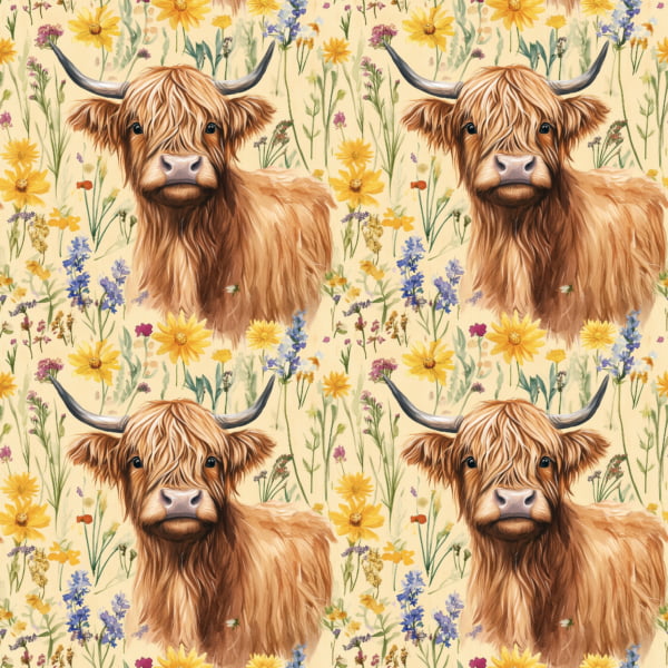 PREORDER due November Yellow Highland Cow Jersey Fabric £16.50pm 4