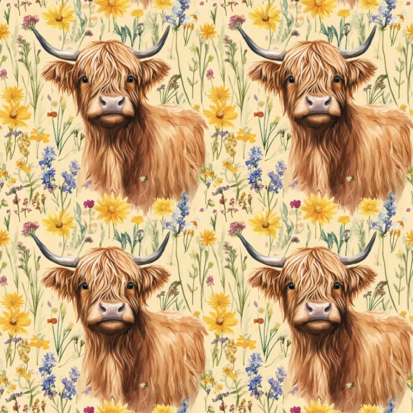 Yellow Highland Cow Jersey Fabric £16.50pm 4