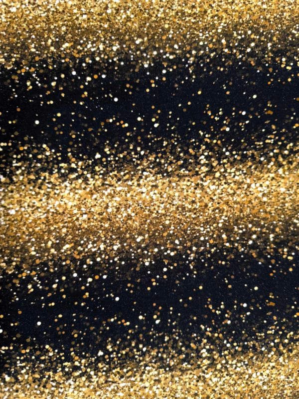 stripes of Black and gold glitter effect, merging into one another, looks realistic but it is printed on beautiful quality stretch jersey fabric, perfect for sewing your own clothes.