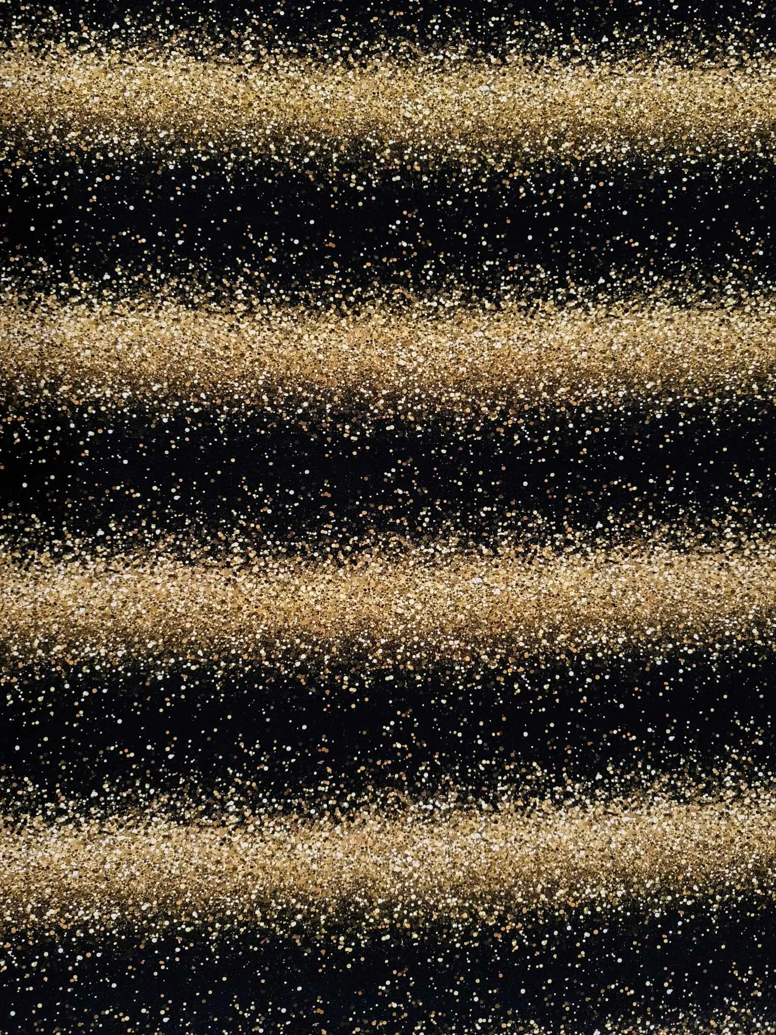 Gold & Black Glitter Jersey Fabric £16.50pm 6 stripes of Black and gold glitter effect, merging into one another, looks realistic but it is printed on beautiful quality stretch jersey fabric, perfect for sewing your own clothes.