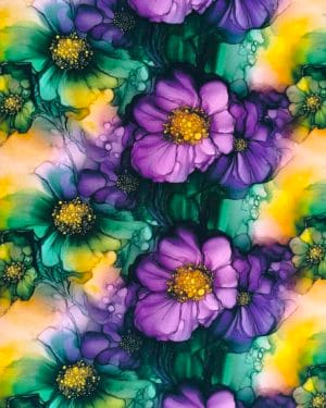 Purple & Green Ink Flowers Jersey Fabric £16.50pm